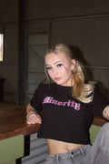 Minority crop tees pink embroidery
